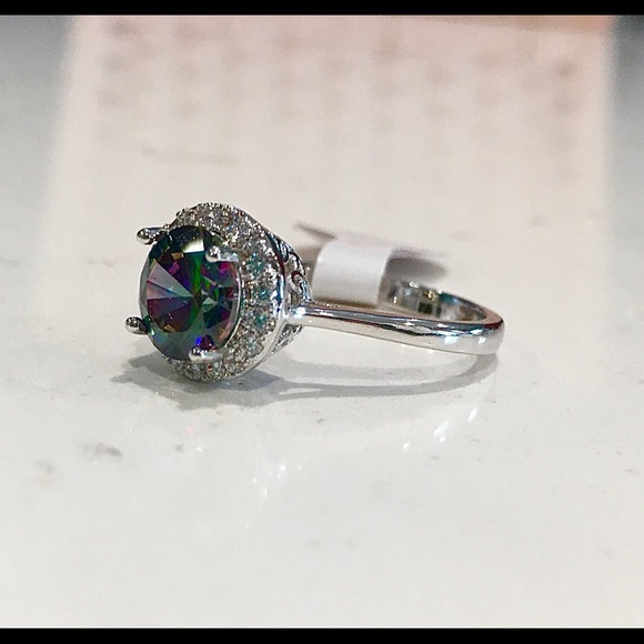 925 S Silver Rainbow and White Topaz Ring sz 9 - Picture 5 of 15